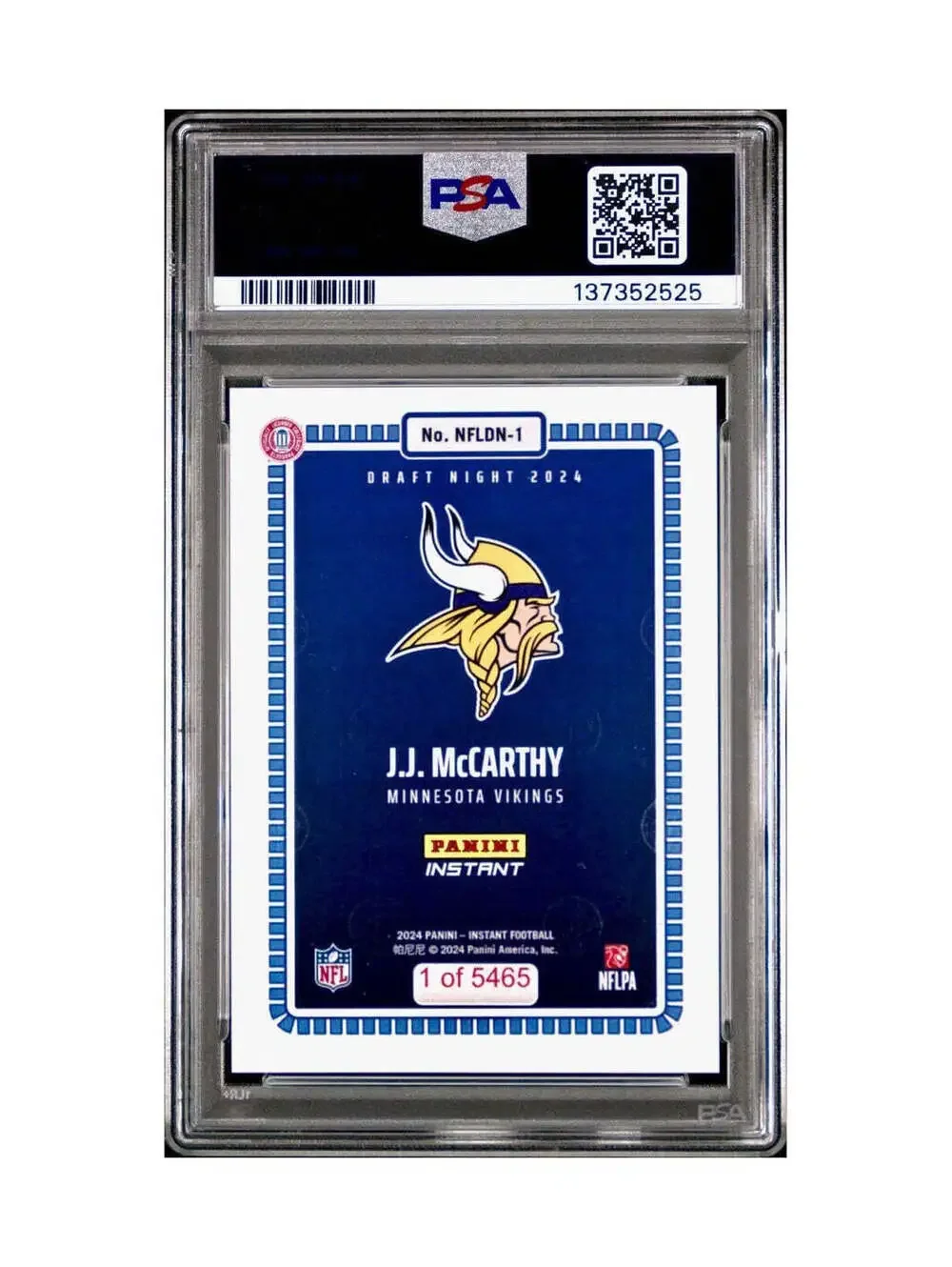 J.J. McCarthy 2023 Panini Instant Draft Night #NFLDN-1 PSA 9 Mint